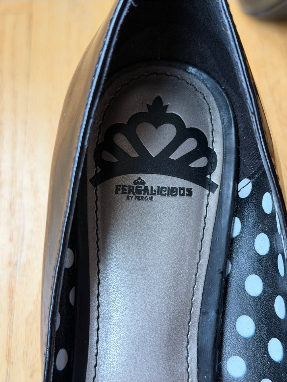 Fergalicious Black Patent Round-Toe Pumps with Polka Dot Lining - Picture 7 of 9